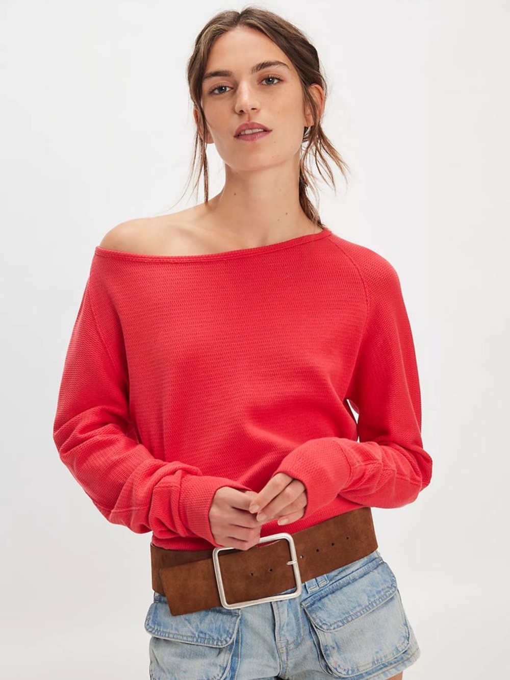 NWT FREE PEOPLE WE THE FREE We The Free Jess Long Sleeve | Salsa/Red MSRP $68